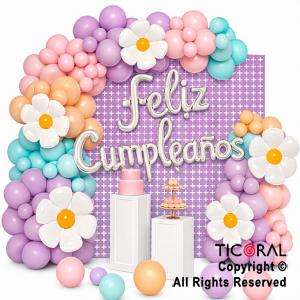 SET DE GLOBOS ARCO XL FELIZ CUMPLEA�OS 5 MARGARITAS CJ 60 UNIDADES